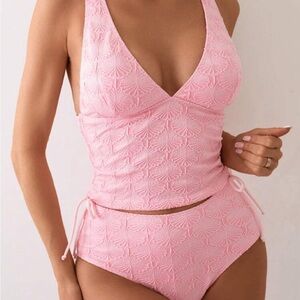 Pink Textured Women's Swim Set